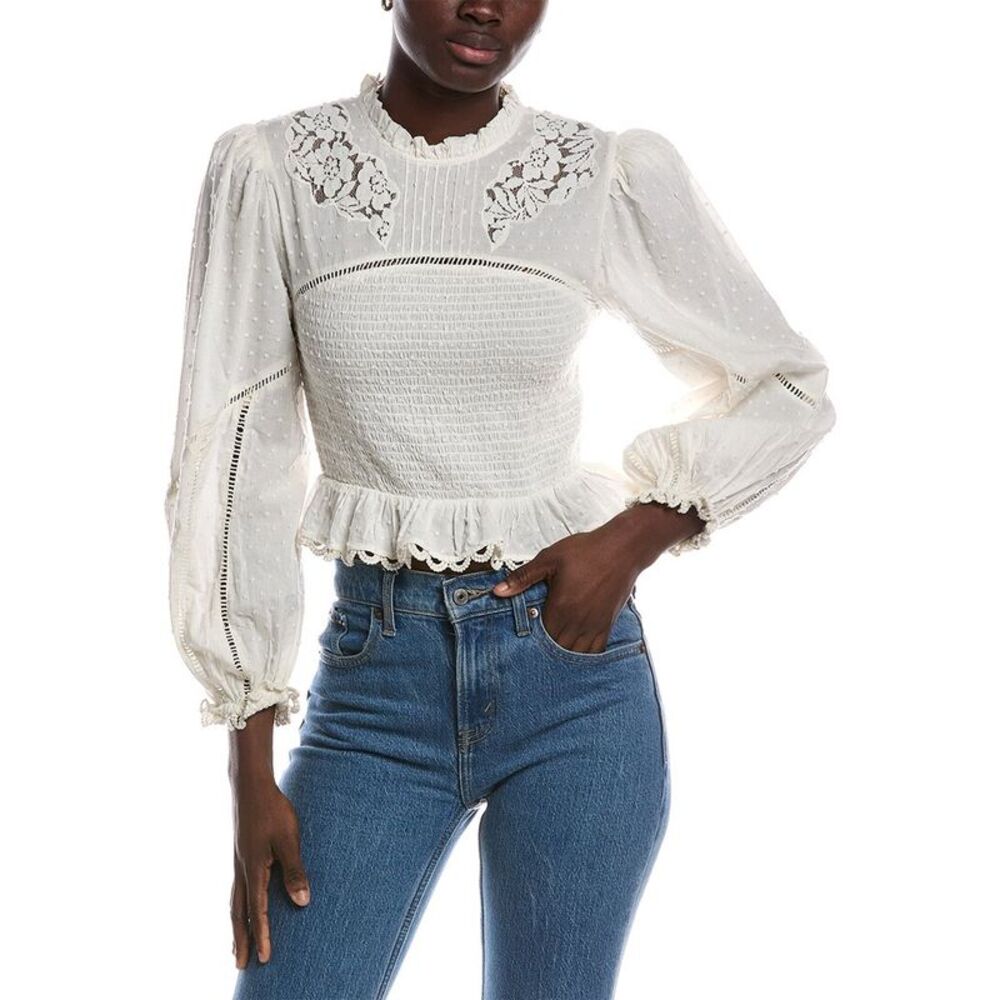 Farm Rio Womens Off-White Smocked Blouse
